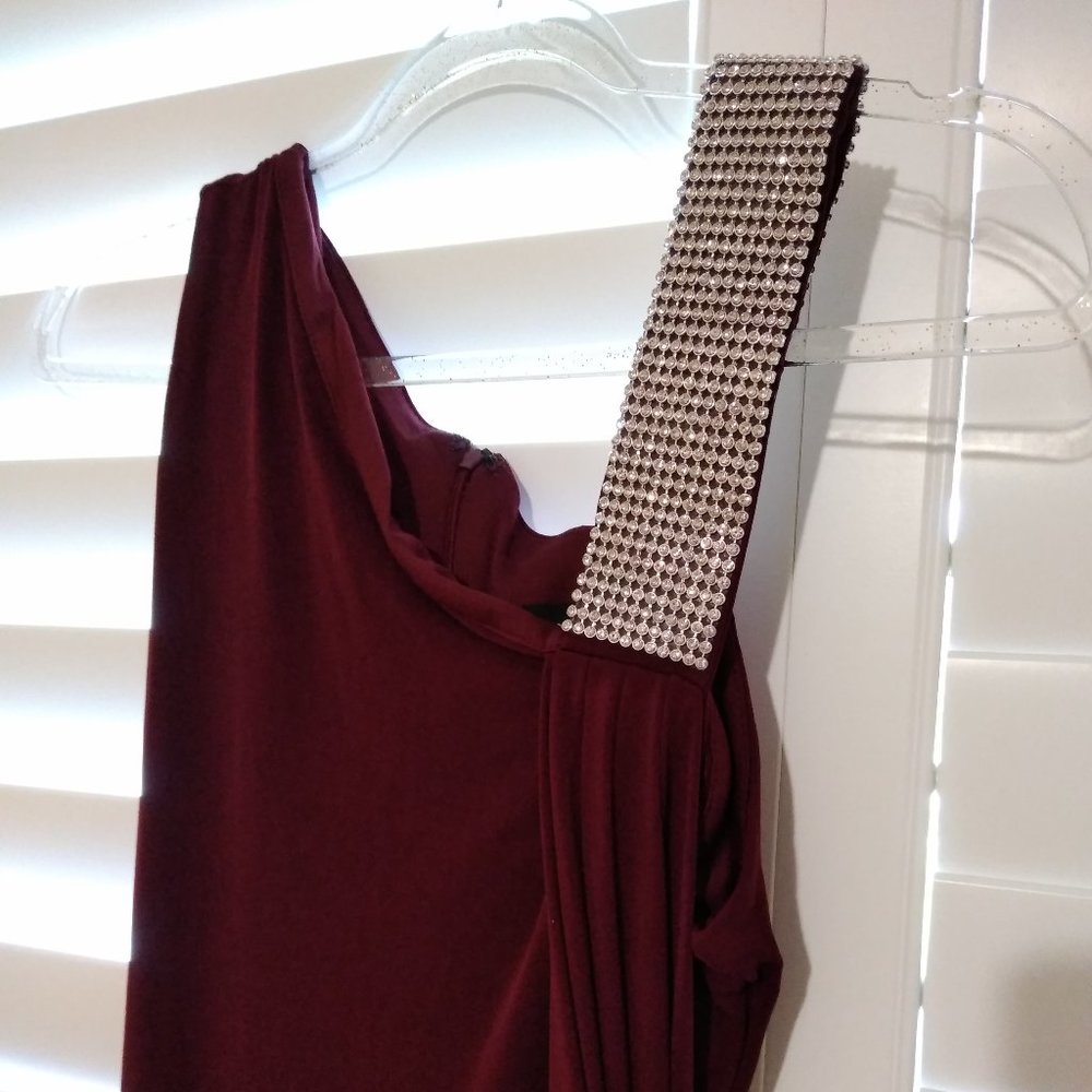 Floor length maroon gown